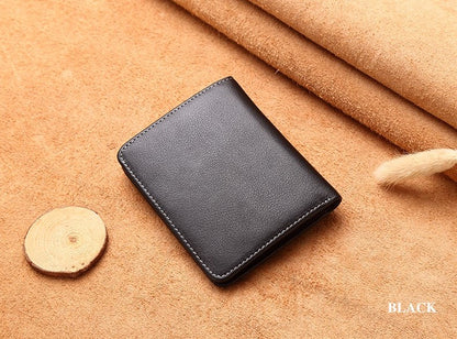 Without Box / Black stitching Men's Leather Business Mini Coin Wallet - skyjackerz