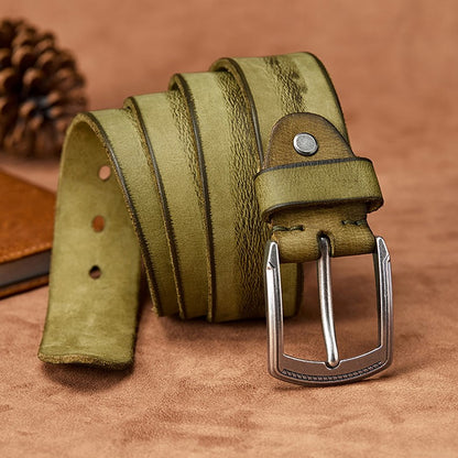 Light Brown / 105 Men's Handmade Casual Cowhide Leather Belt - skyjackerz