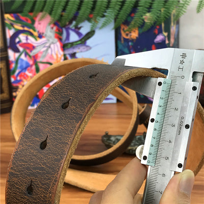 Yellow Brown / 95 cm Men's Brass Buckle Leather Belt - Monkey King Design - skyjackerz