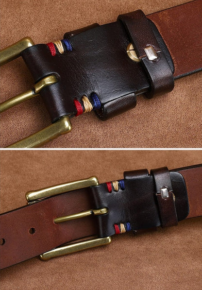 Black / 105 cm Men's Fashionable Vintage Leather Belt for Jeans - skyjackerz