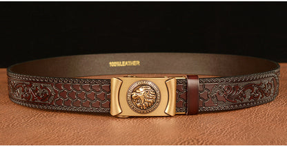 Gold - Black / 105 cm Lion King Alloy Buckle Leather Belt for Men - skyjackerz