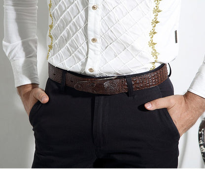 Black / 105 cm Men's Stylish Crocodile Leather Belt - skyjackerz