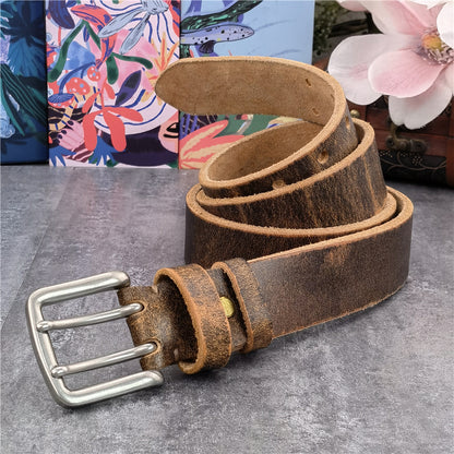 Black-B / 95 cm Retro Style Genuine Leather Belt for Men - skyjackerz