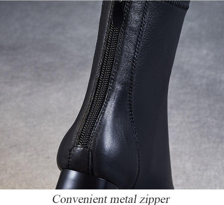 Sheepskin Leather Mid-Calf Boots - skyjackerz