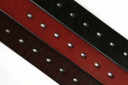 Black / 105 cm Men's Heavy Metal Rivet Leather Belt - skyjackerz