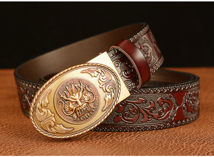 Gold - Black / 110 cm Men's Luxury Belt with Chinese Dragon Totem Buckle - skyjackerz