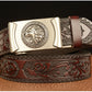 Silver - Brown / 105 cm Lion King Alloy Buckle Leather Belt For Men - skyjackerz