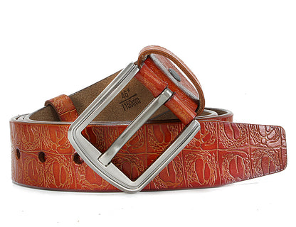 Black / 100 cm Men's Designer Embossed Genuine Leather Belt - skyjackerz
