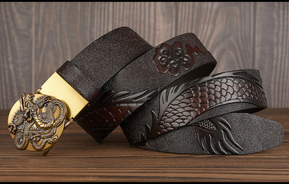 Black / 105 cm Luxury Designer Dragon Leather Belt for Men - skyjackerz