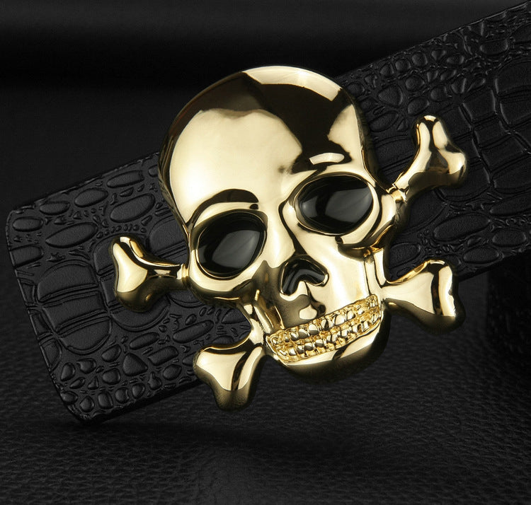 Alloy Skull Smooth Buckle Leather Belt For Men - skyjackerz