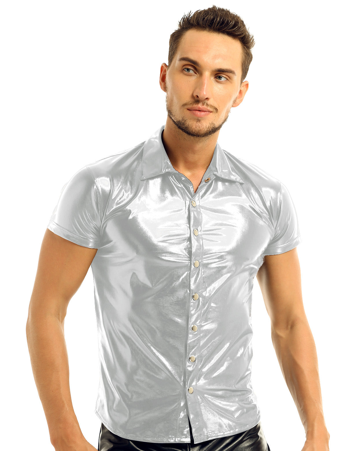 Men's Leather Metallic Club Top - skyjackerz