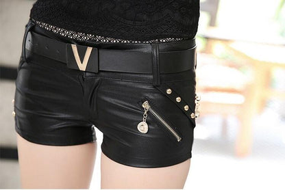 Women Biker Slim Sexy Leather Shorts - skyjackerz