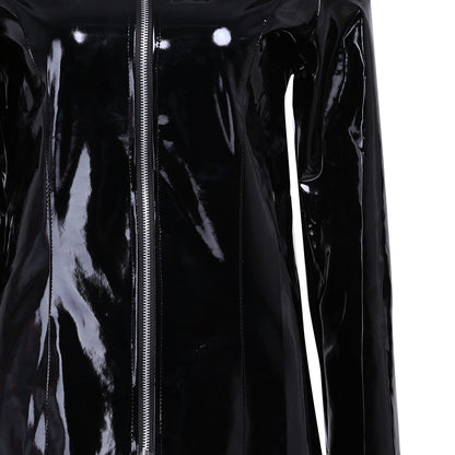 Women's Wet look Long Leather Dress - skyjackerz