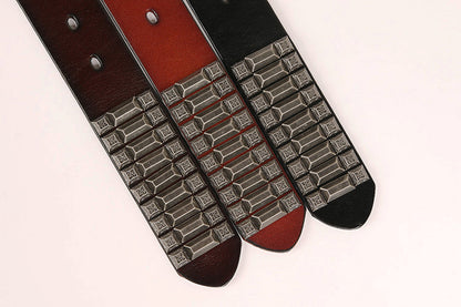 Black / 105 cm Men's Heavy Metal Rivet Leather Belt - skyjackerz