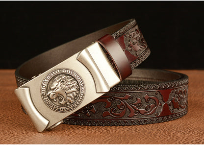 Gold - Black / 105 cm Lion King Alloy Buckle Leather Belt for Men - skyjackerz