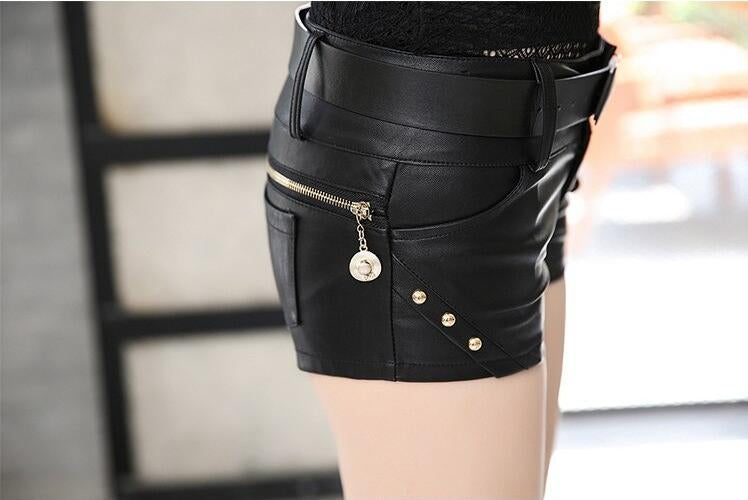 Women Biker Slim Sexy Leather Shorts - skyjackerz