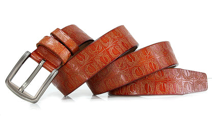 Black / 100 cm Men's Designer Embossed Genuine Leather Belt - skyjackerz
