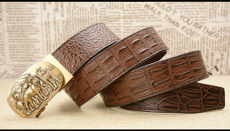 Wolf Pack Automatic Leather Belt For Men - skyjackerz