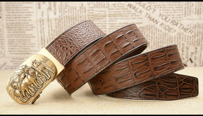 Gold - Black / 105 cm Luxury Automatic Leather Belt for Men - Wolf Pack Design - skyjackerz