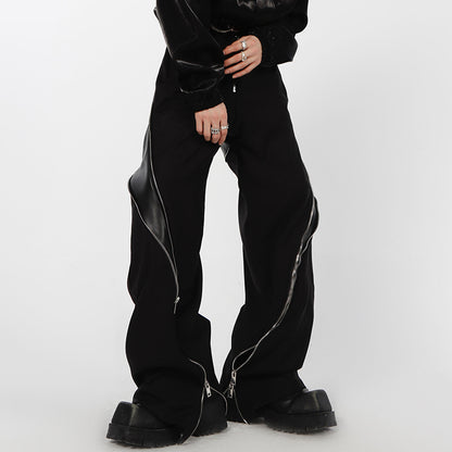 Black / S Men's Designer Straight Leather Trousers - skyjackerz