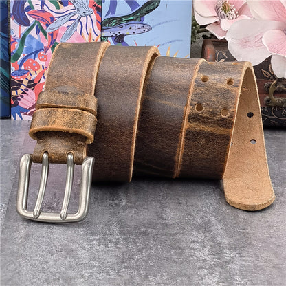 Black-B / 95 cm Retro Style Genuine Leather Belt for Men - skyjackerz