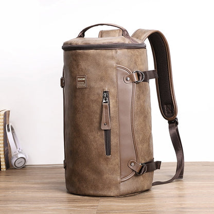 Khaki Men's Leather Waterproof Travel Backpack - skyjackerz