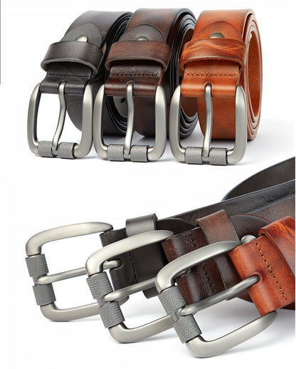 Black / 105 cm Fashion Men's Cowhide Genuine Leather Belt - skyjackerz