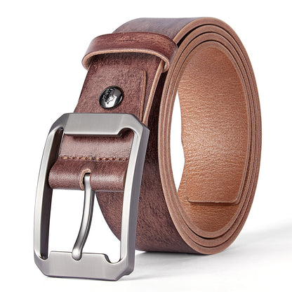 Coffee / 110 cm Men's Alloy Pin Buckle Advanced Leather Belt - skyjackerz