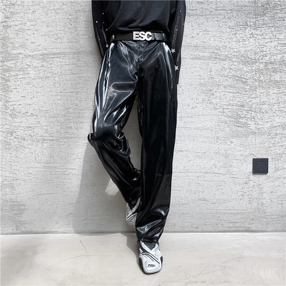 Black / M Men's Casual Streetwear Leather Pants - skyjackerz