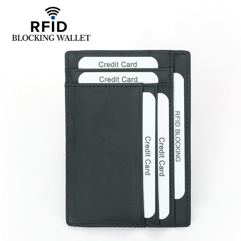 Black Leather Men's Mini RFID Blocking Retro Wallet - skyjackerz