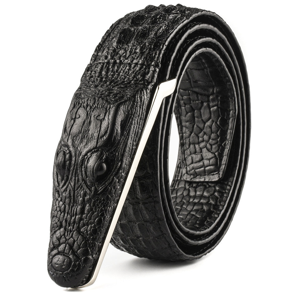 Black / 105 cm Men's Stylish Crocodile Leather Belt - skyjackerz
