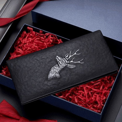 A Men's Designer Long Stag Leather Wallet - skyjackerz