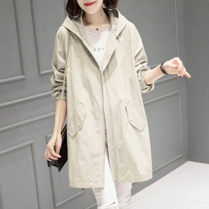 Beige / M Women's Urban Mid-Length Windbreaker - skyjackerz