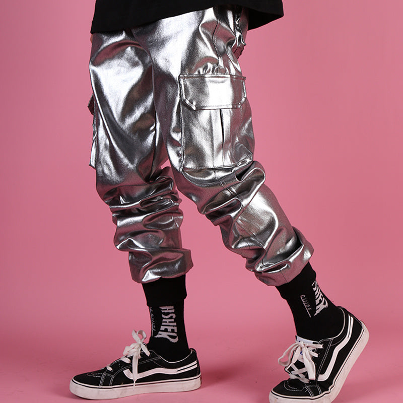 Silver / M Men's Silver Multi-Pocket Hip Hop Pants - skyjackerz