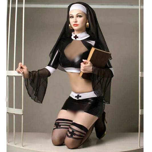 A / M Women's Fantasy Nun Leather Costume - skyjackerz