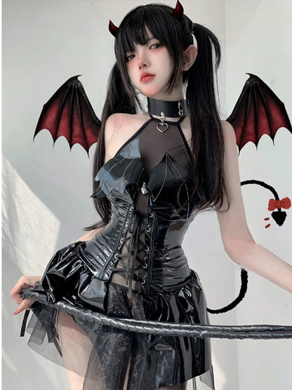 Black / S Women Leather Dark Witch Hollow Set - skyjackerz