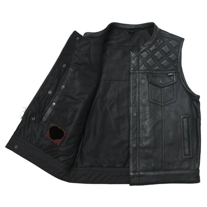 Black / Small Downside - Men's Perforated Club Style Leather Vest - skyjackerz