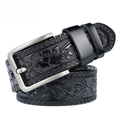 Black / 100 cm Men's Premium Embossed Genuine Leather Belt - skyjackerz