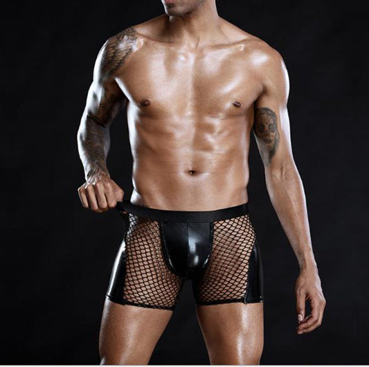 Black Men's Leather Mesh Boxers - skyjackerz