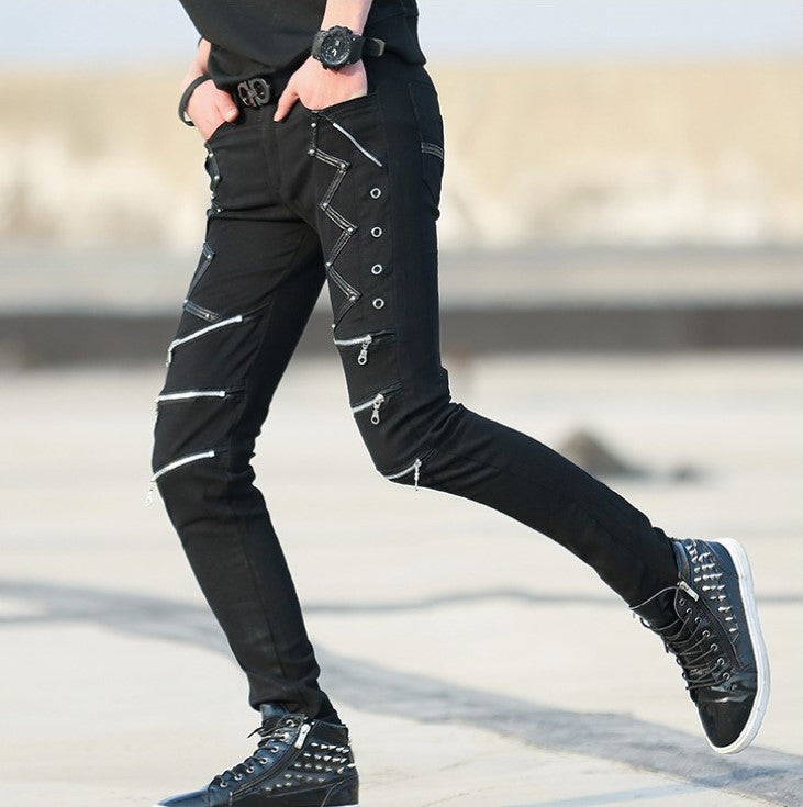 Men's Black Patchwork Leather Jeans - skyjackerz