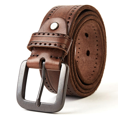 Coffee / 105 cm Vintage Leather Waistband Belt for Men - skyjackerz
