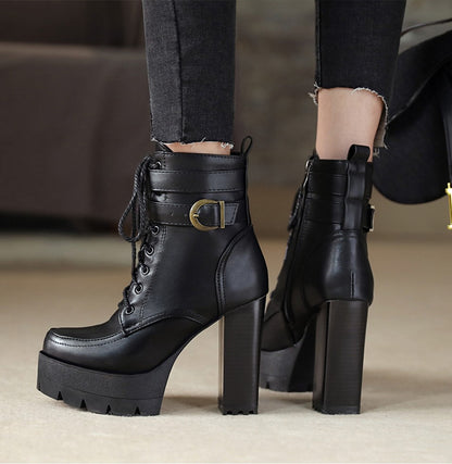 Women's Lace-Up Motorcycle Booties - skyjackerz