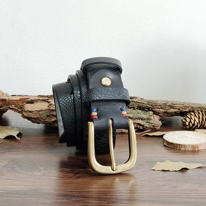 Black / 100 cm Men's Serpentine Strap Pin Buckle Leather Belt - skyjackerz