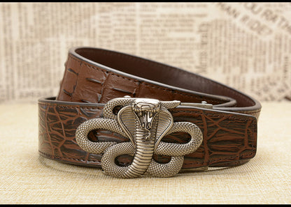 Gold - Black / 105 cm Designer Automatic Leather Belt for Men - Cobra Buckle - skyjackerz