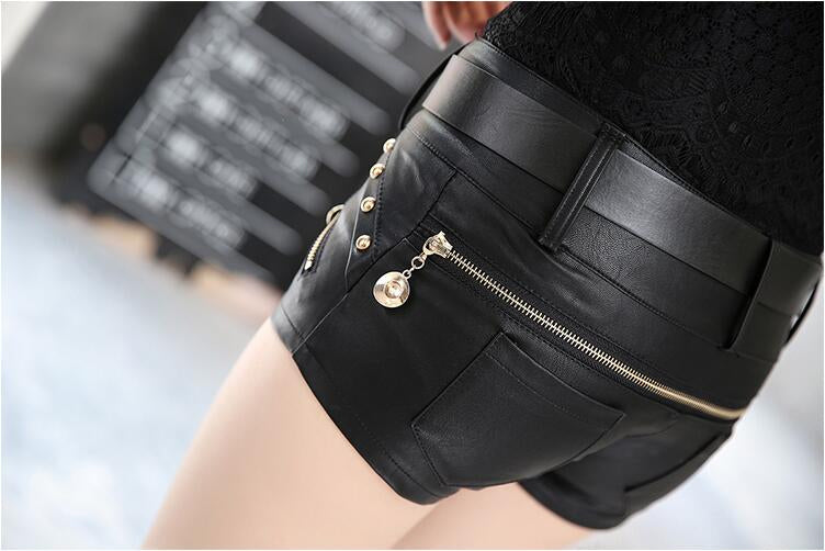 Women Biker Slim Sexy Leather Shorts - skyjackerz