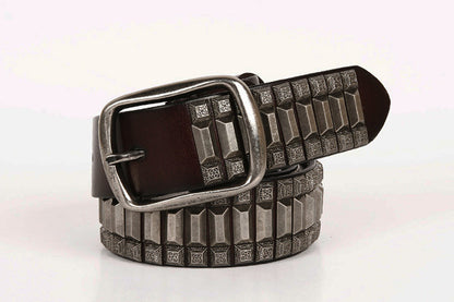 Black / 105 cm Men's Heavy Metal Rivet Leather Belt - skyjackerz
