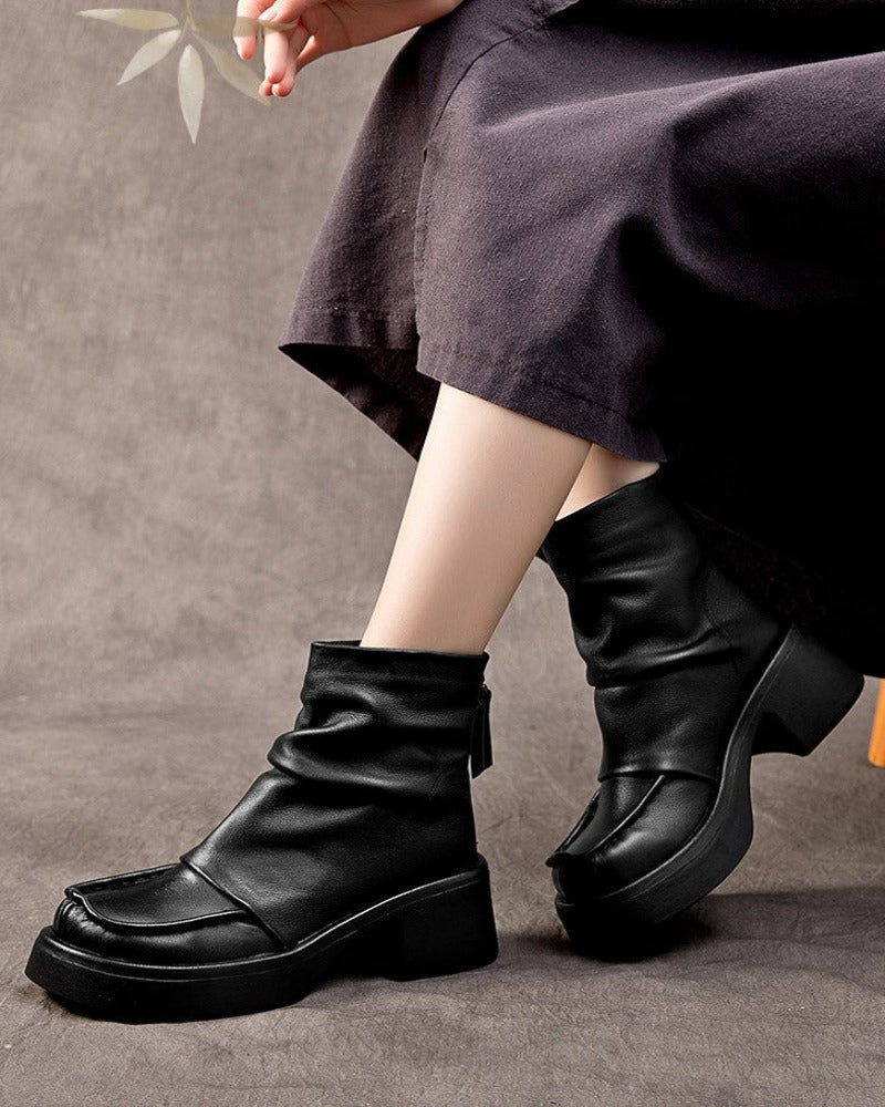 Black / 5 Women's Back Zipper High-Heel Boots - skyjackerz