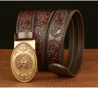 Gold - Black / 110 cm Men's Luxury Belt with Chinese Dragon Totem Buckle - skyjackerz