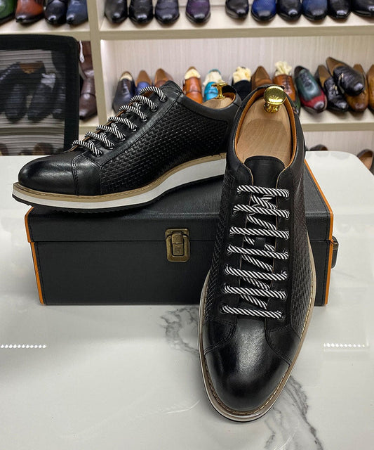 Black / 6 Men's Premium Leather Business Sneakers - skyjackerz
