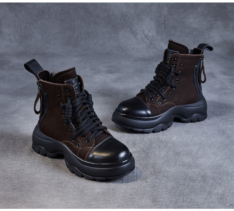 Women's Chunky Leather Boots - skyjackerz